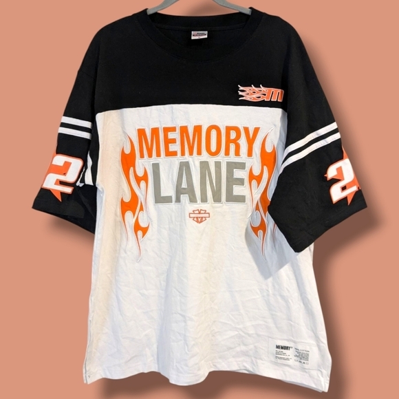 Memory Lane LA White Colorblock Flame Graphic Rider Heavy Cotton Jersey Shirt - Picture 2 of 14
